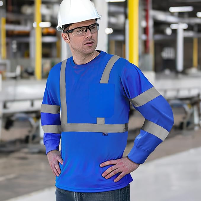 AYKRM Safety T Shirt Reflective High Visibility hi vis Long Sleeve T Shirt (XS-6XL)