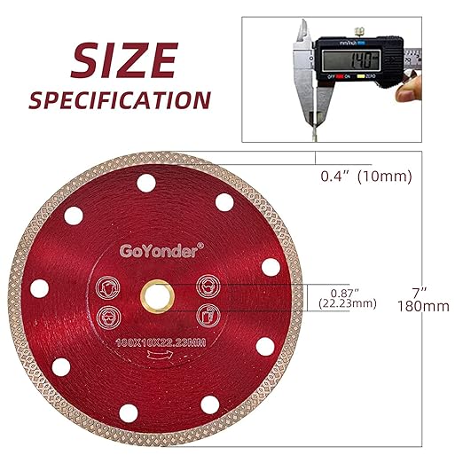 GoYonder Super Thin 7" Diamond Saw Blade for Cutting Porcelain Tiles, Granite - 180mm Angle Grinder Blade (7in (180mm)-Red 2PCS)