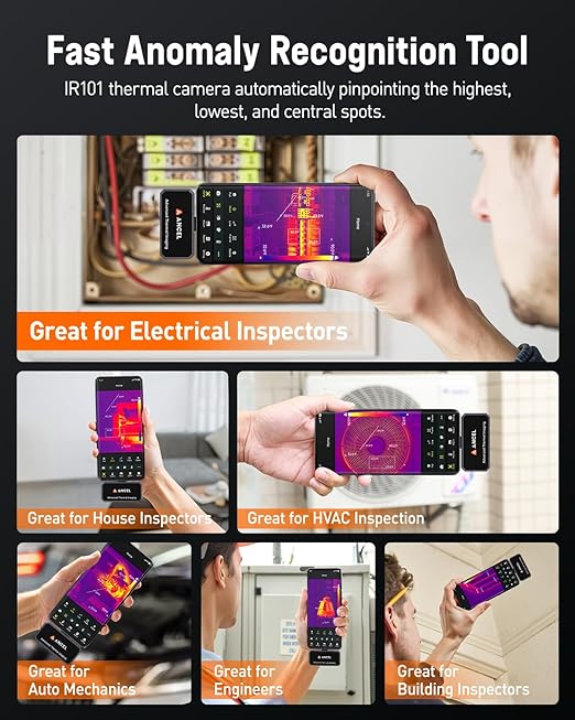 ANCEL IR101 Thermal Camera, 512x384 IR Resolution Thermal Imaging Camera for Android (USB-C), 25Hz Real-Time Diagnostic Infrared Camera, 0.24W Thermal Imager for Home/PCB Inspection/Automotive Repair