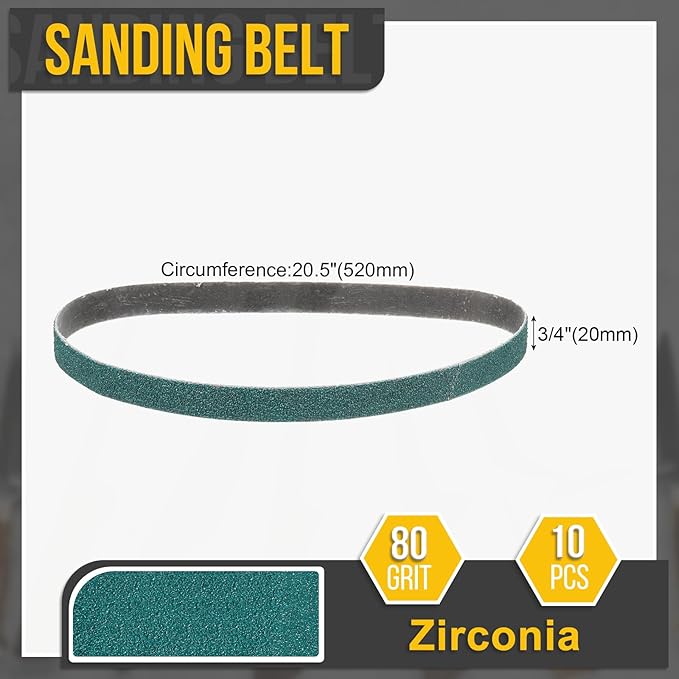 3/4 x 20-1/2 Inch Sanding Belt, 10 Pcs 80 Grit Zirconia Knife Sharpener Belts Work Sharpening for Belt Sander Knife Carving Tool Metal Working