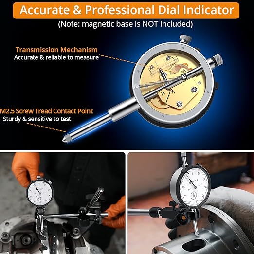 Neoteck 1"/0.001" Dial Indicator,Dial Indicator Gauge Full Metal Construction High Precision Tool for Lathe,Table Saw,Workshop and CNC Machining and Automotive Brake Caliper