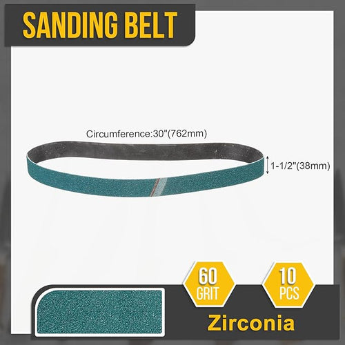 1-1/2 x 30 Inch Sanding Belt, 10 Pcs 60 Grit Zirconia Knife Sharpener Belts Work Sharpening for Belt Sander Knife Carving Tool Metal Working