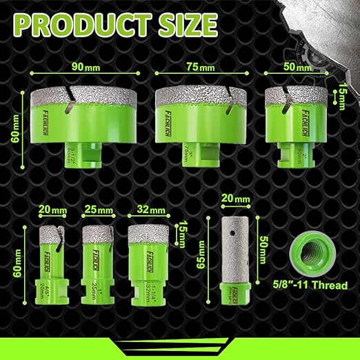 Diamond Core Drill Bits Set - Tile Hole Saw Kit 20/25/32/50/75/90mm with 20mm Diamond Finger Bit for Porcelain Ceramic Tile Granite Marble