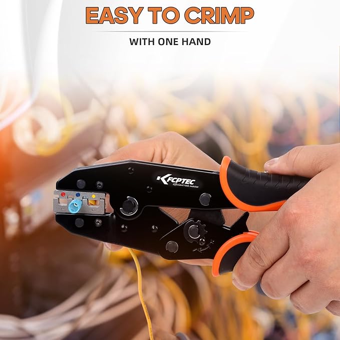 KF CPTEC 5PCS Ratchet Wire Crimping Tool Kit with Quick-Change Jaws for Heat Shrink, Insulated & Non-Insulated Connectors, Ferrules, Open Barrel, OT & UT Terminals – with Storage Case