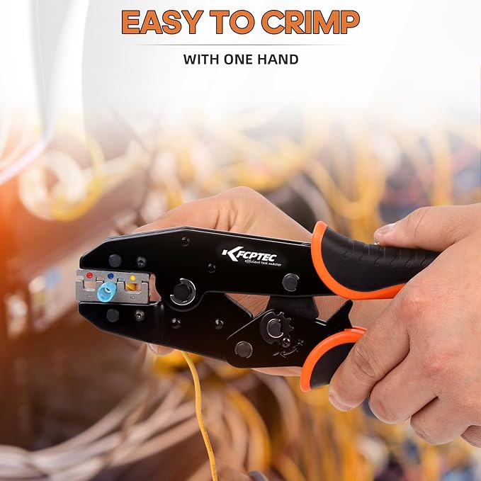 KF CPTEC Crimping Tool Set 9 PCS - Ratcheting Wire Crimper - Quick Exchange Jaw for Heat Shrink, Open Barrel, Insulated Electrical Connectors,Insulated and Non-Insulated Ferrules, solar connector