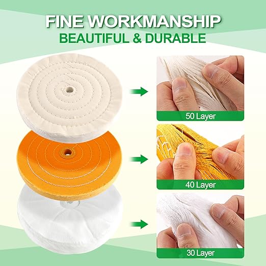 6PCS 8 Inch Polishing Wheels Kit for Bench Grinder, Include 5/8" Arbor Hole White Cotton Polish Wheels(50Ply), Yellow Cotton Wheel(40Ply), Soft Flannel Buffing Wheel(30Ply)& 3 Polishing Compound Set