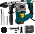 Enventor 1-1/4 Inch SDS-Plus 13A Heavy Duty Rotary Hammer Drill for Concrete Stone, Safety Clutch Electric Demolition Hammer Drill with 4 Functions, Vibration Control, Chisels, Drill Bits, Blue