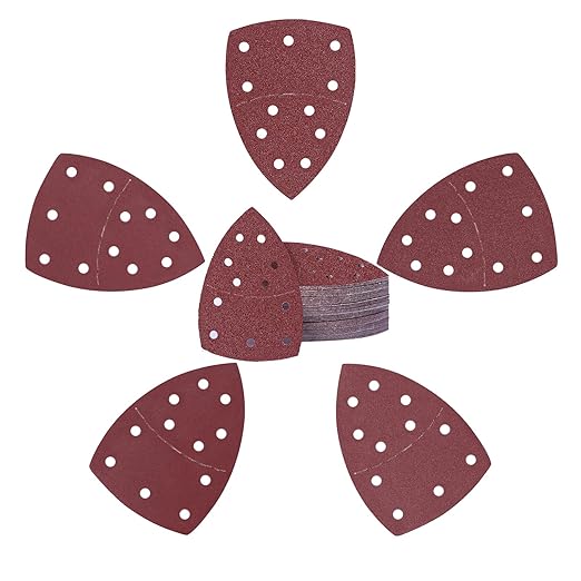 50PCS Mouse Detail Sander Sandpaper Hook and Loop 11-Holes Triangular Sanding Sheets for Mouse Sanders - Mixed Grits Coarse to Fine, Abrasive Sanding Pads for Precision Sanding 40/80/120/180/240 Grits