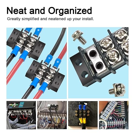 MILAPEAK Terminal Block - 2 Pack 2 Positions 200v-450v 20-30A Dual Row Screw Terminals Strip + 8 PCS Copper Wire Fork Connectors