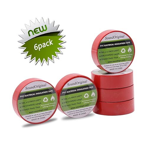 Electrical Tape Red 6 Pack 3/4-Inch by 30 Feet, Voltage Level 600V Dustproof, Adhesive for General Home Vehicle Auto Car Power Circuit Wiring Red