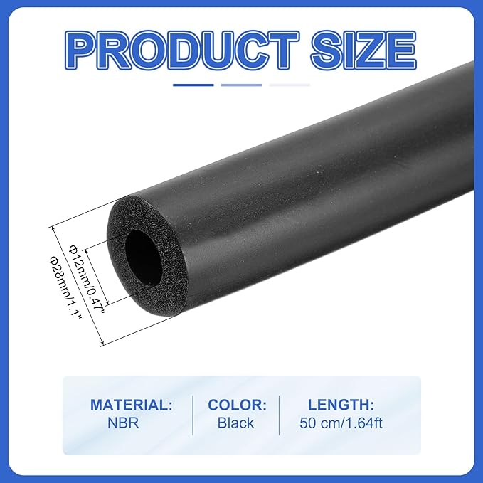 uxcell Pipe Insulation Tube Foam, 1/2" ID x 5/16" Thick x 1.64ft Foam Pipe Cover Non-Slip Hollow Tubing Guitar Air Conditioner Stand Fitness Equipment Handles, Black