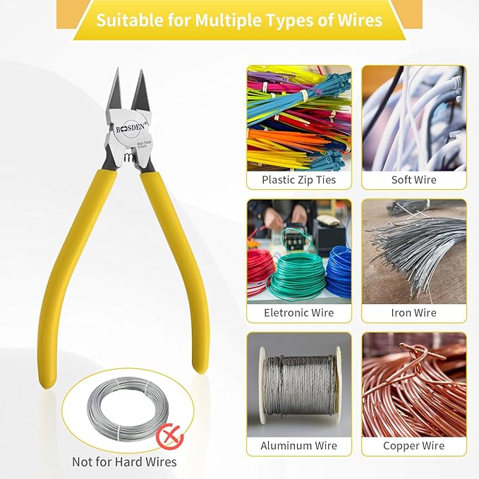 BOOSDEN 5 PACK 6'' Wire Cutters, Diagonal Cutting Pliers, Dikes Side Cutters, Barbed Wire Snips, Precision Spring Loaded Wire Cutters, Mini Wire Cutter Set for Floral, Electrical, Crafting, DIY