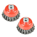 2 Pieces - 3 Inch Twisted Knotted Wheel Cup Brush with 5/8"-11 Threaded Arbor for Angle Grinder, Max RPM 12,500, Heavy-Duty Conditioning for Metal - 0.020in Carbon Steel for Rust Removal, Abrasives
