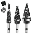 M35 Four Spiral Flute Cobalt Step Drill Bit Set 1/8"-7/8", Industrial Grade Wear-Resistant TiAlN Coated 1/4" Hex Shank Step Bit for Metal, Stainless Steel, Aluminum, Wood, Plastic (3pcs)