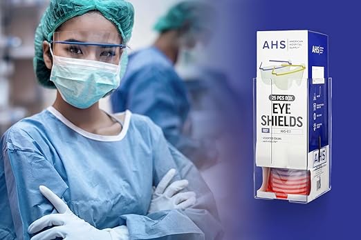 Eye Shield [Box of 25] Pre-Assembled Eye Protective Glasses, Protective Eyewear PPE for Hospitals with Optical-Grade Lenses, Lightweight Frame | Eye Protection Equipment