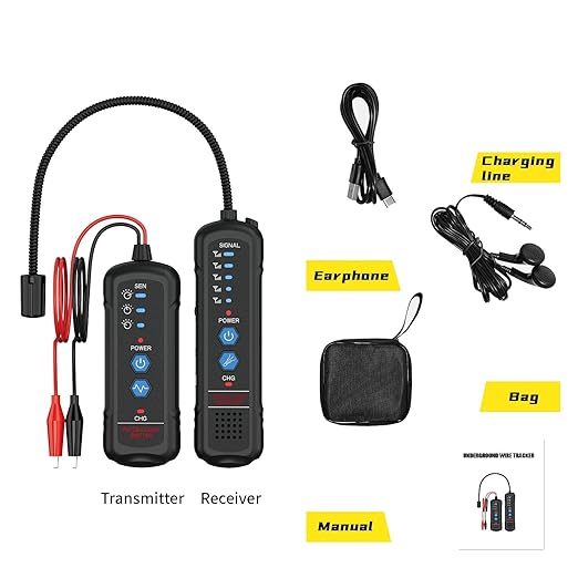 Underground Wire Locator and Cable Tracker Kit, Professional Wire Finder with Signal Detector, Carrying Case and Accessories