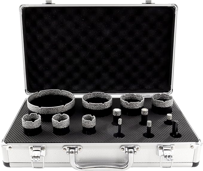SHDIATOOL Diamond Drill Core Bits Set for Porcelain Hole Saw Cutter for Tile Marble Ceramic Granite Bricks Used for Angle Grinder Hand Drill Kit 5/8 inch-11 13pieces