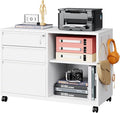 Mobile Filing Cabinet with Lock,Metal Lateral File cabinets Printer Stand with Storage Cabinet for Home Office,A4/F4/Letter (White-3 Drawer)