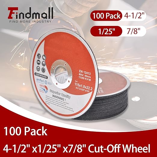 Cut Off Wheels 100 Pack 4-1/2 x 1/25 x 7/8 Inch Metal and Stainless Steel Cutting Discs for Angle Grinders