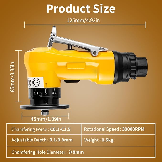 2 in 1 Pneumatic Chamfering Tool- Mini Air Chamfer Tool with Multi-Angle Chamfering Kit,45 Arc Corner Deburring Beveling Chamfer Machine for Metal, Acrylic,Woodworking (Yellow)