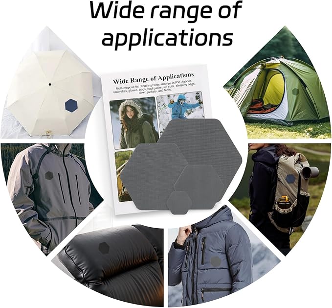 J.CARP 16PCS Nylon Repair Patches, Self Adhesive & Waterproof Patches, Nylon Repair Patches for Down Jacket, Clothing, Holes, Tents, Sleeping Bags, Umbrella, Etc(Grey)