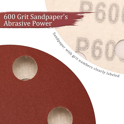 100 PCS 600 Grit 5 Inch Sanding Discs, Hook and Loop Sandpaper for Random Orbital Sander
