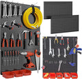 2 PCS Metal Pegboard Wall Storage Shelves 24x12 Inches with 50 PCS Pegboard System for Garage Organization Black Pegboard Hooks for Efficient Tool Storage and Workbench Organization（black）