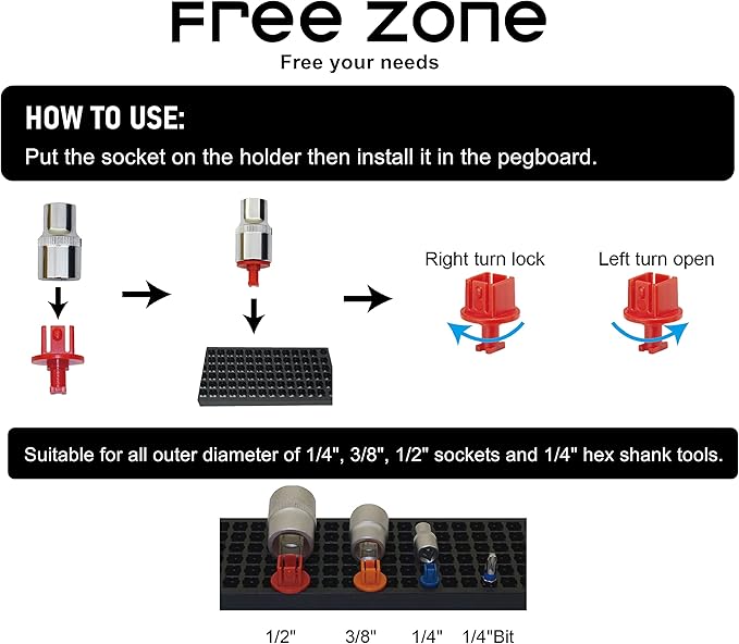 FREE ZONE 68-Piece Large Pegboard Tools Organizer Set,(Red) Tool Box and Storage, Tool Box Drawer Organizer for Tool Chest Cart Cabinet Workbench