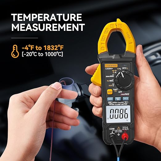 Digital Clamp Meter Multimeter 6000 Counts Voltage Tester with Auto Range, AC/DC Voltage, AC/DC Current, Resistance, Capacitance, ACV LowZ, Diode, Live Wire Test, NCV, True RMS,AC Current Meter LD204+