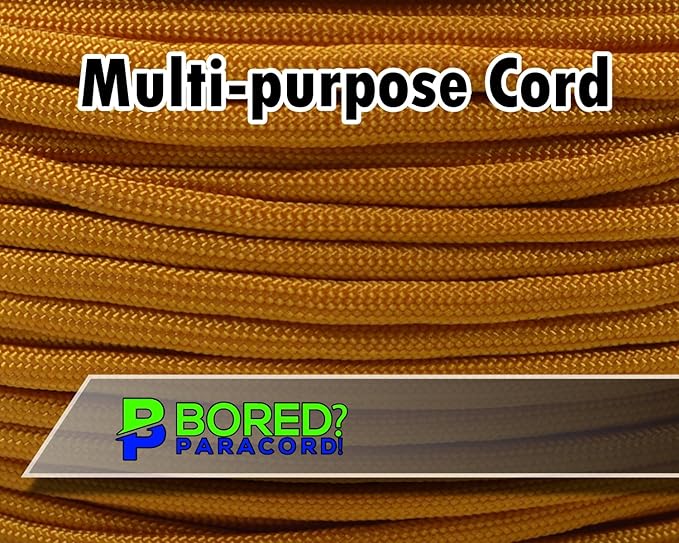 BORED? PARACORD! 550 lb Paracord - Ideal for Crafting, Camping, DIY Projects, Active & Military Outdoors - Strong Survival Rope - Tactical Parachute Cord Type III - Goldenrod 50 Feet