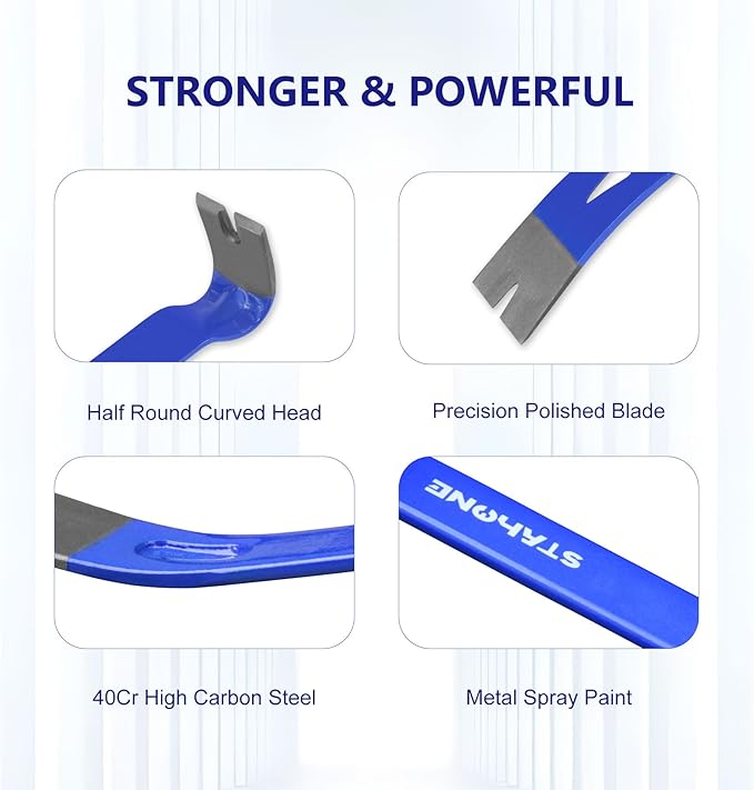 15" Flat Pry Bar, Heavy Duty High Carbon Steel Crow Bar, Utility Wonder Bar for Home Improvement, Baseboard Removal, Furniture Repair and Nail Puller