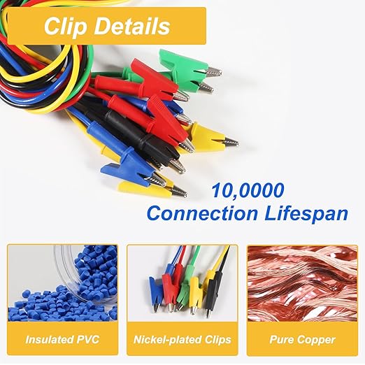 5PCS Alligator Clips Test Leads, 15A Wire Cable With Insulators, 3.3 ft/1m for Electrical Testing