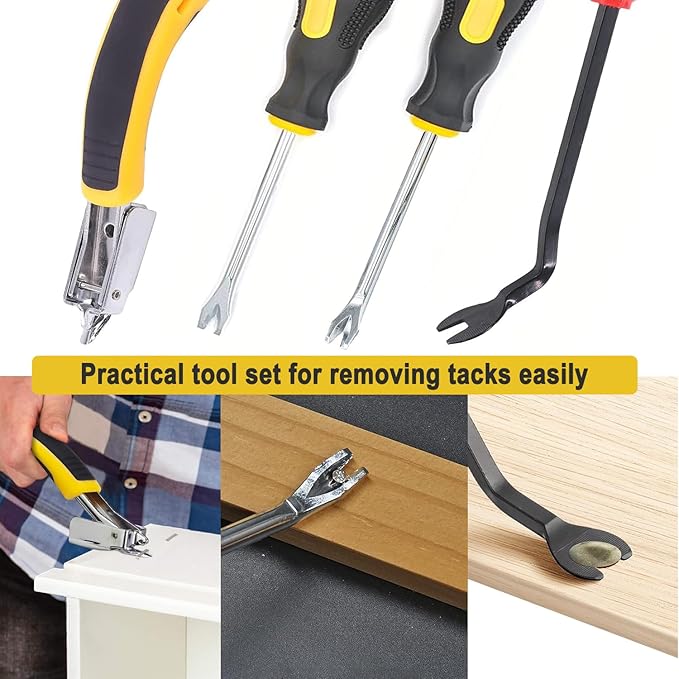 4Pcs Upholstery and Construction Staple Remover with Tack Puller Tool, Nail Puller, Carpet Nail Remover, Heavy Duty Staple Puller Remover, for Furniture Floor Wooden Case Carton Photo Frame