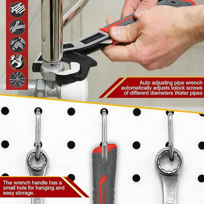 Self-Adjusting Pipe Wrench, 6", 8", 10", 12" Pipe Vise, Multifunctional Self-Locking, 3 Sides Teeth, Universal Adjustable, Plumbers Wrench