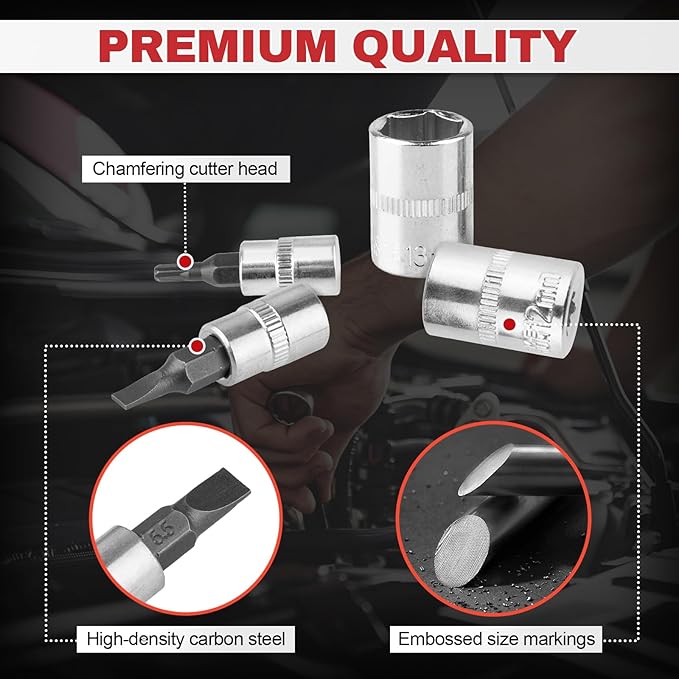 46PCS Small Drive Socket Ratchet Wrench Screwdriver Set, 1/4 Inch Metric Socket and Ratchet Wrench Set with Extension Bar, Compact Tool Set for Car
