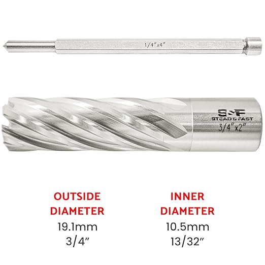 S&F STEAD & FAST - Annular Cutter 3/4" Diameter 2" Cutting Depth, Mag Drill Bits with Pilot Pin for Magnetic Drill Press, 1Pc