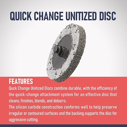 2" Unitized Disc 5 Pcs, 2SF, Silicon Carbide, Quick-Change TR, Deburring, Blending and Finishing on Metals, Plastic and Composite Materials