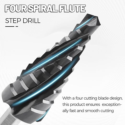 Cobalt M35 Step Drill Bit 1/4" to 3/4", TiAlN Coating 4 Spiral Flute Step Bit for Stainless Steel, Metal, Aluminum, Plastic