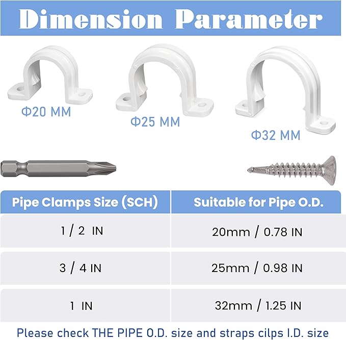 40 Set PVC conduit pipe strap clamps Φ20 MM - SCH 1/2 IN,Two Hole plastic pipe clips