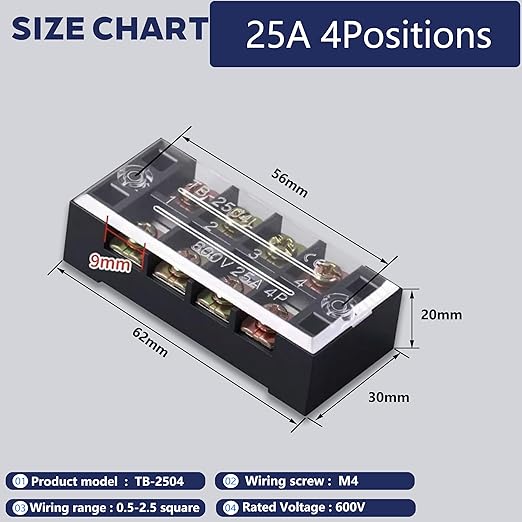 Terminal Block (2 Sets) 2Pcs 4 Positions Dual Row 600V 25A Screw Terminal Strip Blocks with Cover&2Pcs Pre-Insulated Barrier Termina Block Strip& 8Pcs Insulated Fork Wire Connector