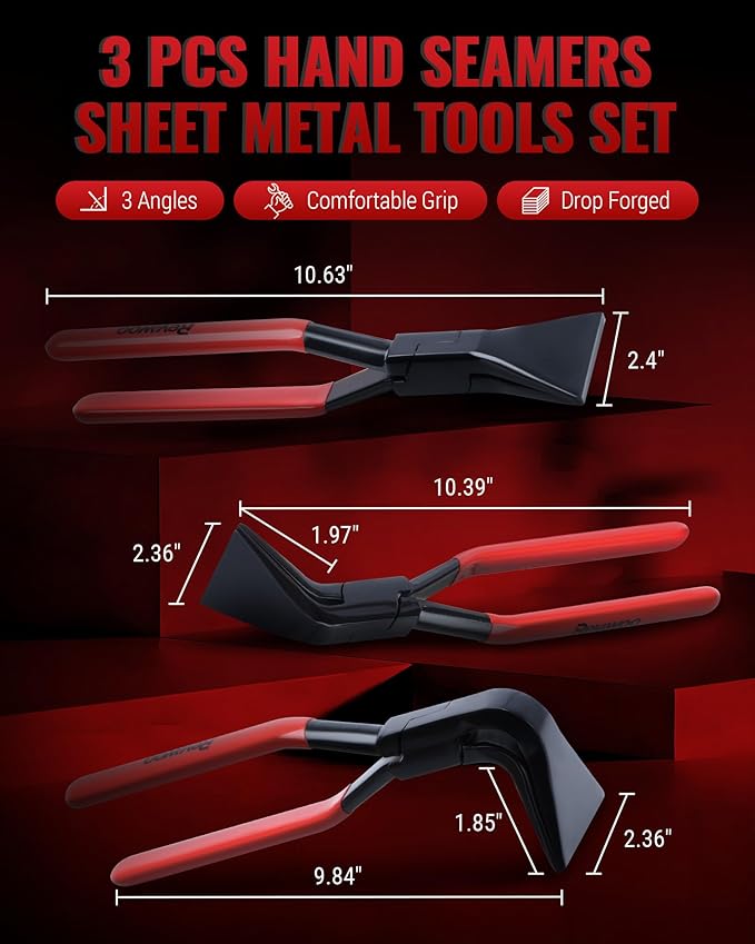 Hand Seamers Sheet Metal Tools, 3 Pieces Sheet Metal Bender for Bending and Flattening Sheet Metal, Straight Jaw, 45°, and 90° Metal Bending Tool with Tool Box Storage Case