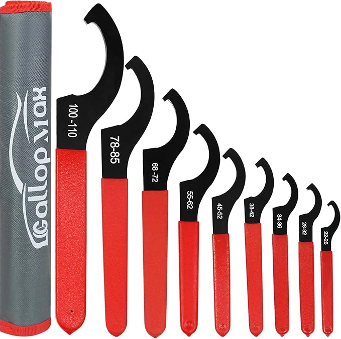 9Pcs Coilover Spanner Wrench Set, Universal Spanner Wrenches Motorcycle Shock Wrench Adjustable Carbon Steel Coil Over Adjustment Tool (Red)