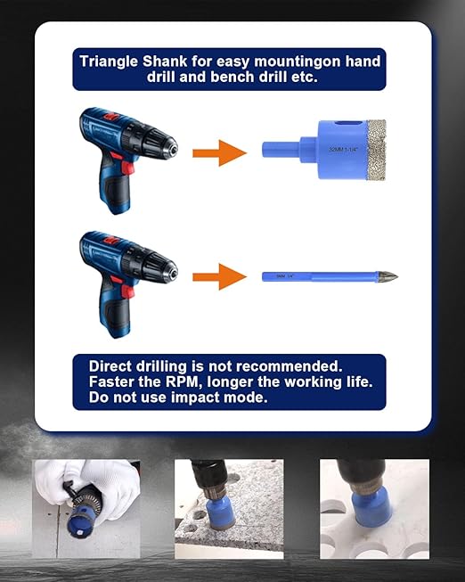 Diamond Tile Hole Saw Kit - 9Pcs 1/4'' X 2, 5/16'', 4/5'', 1'', 1-3/8'', 2'' Drill Bits Set, 1/4'' Carbide Drill Bit, 1-3/8'' Beveling Chamfer Bit for Porcelain Tile Ceramic Granite Marble