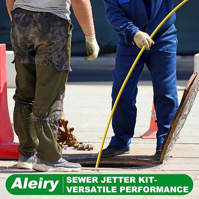 Sewer Jetter Kit for Pressure Washer,Water Jet Drain Cleaning Hose with Corner Rotating Button Spring Nose 1/4" NPT Sewer Cleaning Tool High-Pressure Nozzles,5800 PSI 50 FT