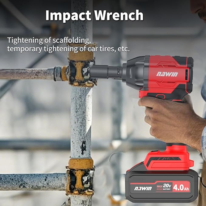 NAWIN Cordless Impact Wrench, 258Ft-lbs & 350Nm Power Impact Socket Set, 1/2 inch, Multi-Speed Adjustment, Led Light, 20V Impact Wrench with 2×4.0Ah Battery, Fast Charger