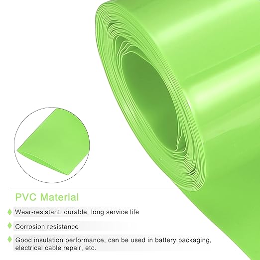 MECCANIXITY Battery Wrap PVC Heat Shrink Tubing 32mm Dia 50mm Flat 20 Feet(6meters) Light Green Good Insulation for Battery Pack