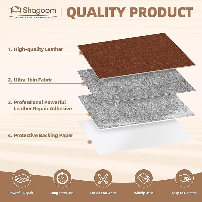 Leather Repair Patch, 17X79 Inch Repair Patch Self Adhesive Waterproof, DIY Large Leather Patches for Couches, Furniture, Kitchen Cabinets, Wall （Light Brown, 17X79 Inch）