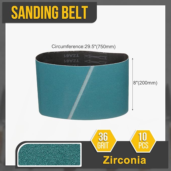 8 x 29.5 Inch Sanding Belt, 10 Pcs 36 Grit Zirconia Knife Sharpener Belts Work Sharpening for Belt Sander Knife Carving Tool Metal Working