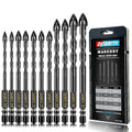 11-pc Carbide Masonry Concrete Drill Bit Set for Stone Tile Brick Ceramic Glass Metal Sheet Plastic Wood, Quick Change 1/4" Hex Shank, Size 3/16" 1/4" 5/16" 3/8" 1/2" with Storage Case