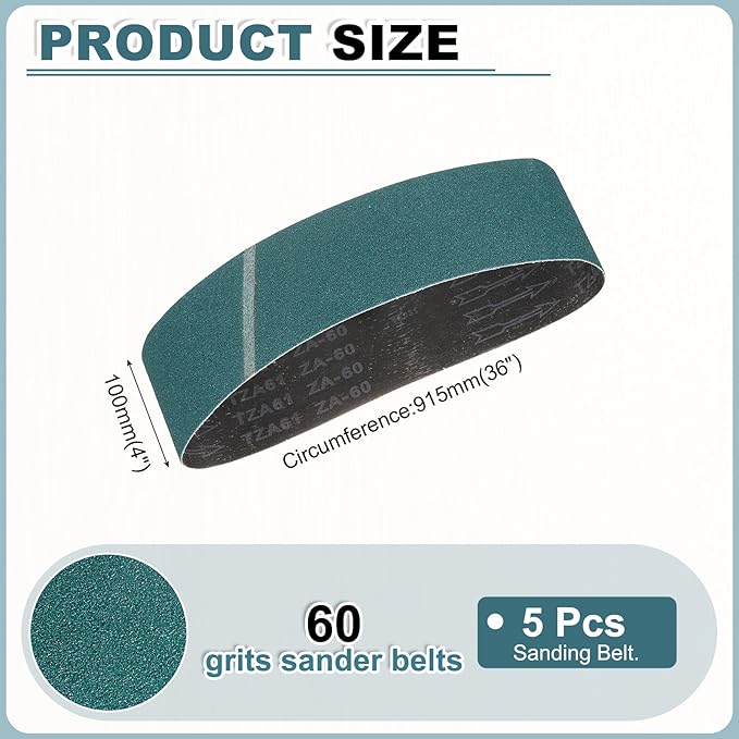 HARFINGTON 4 x 36 Inch Sanding Belts, 6 Pcs 60 Grit Zirconia Abrasive Belt Sander File Belt for Woodworking, Metal Polishing, Knife Sharpener
